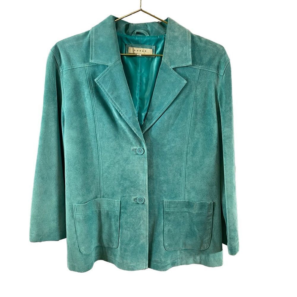 Nordstrom Sorbe Teal Suede 2 Button Blazer Jacket Size Large
